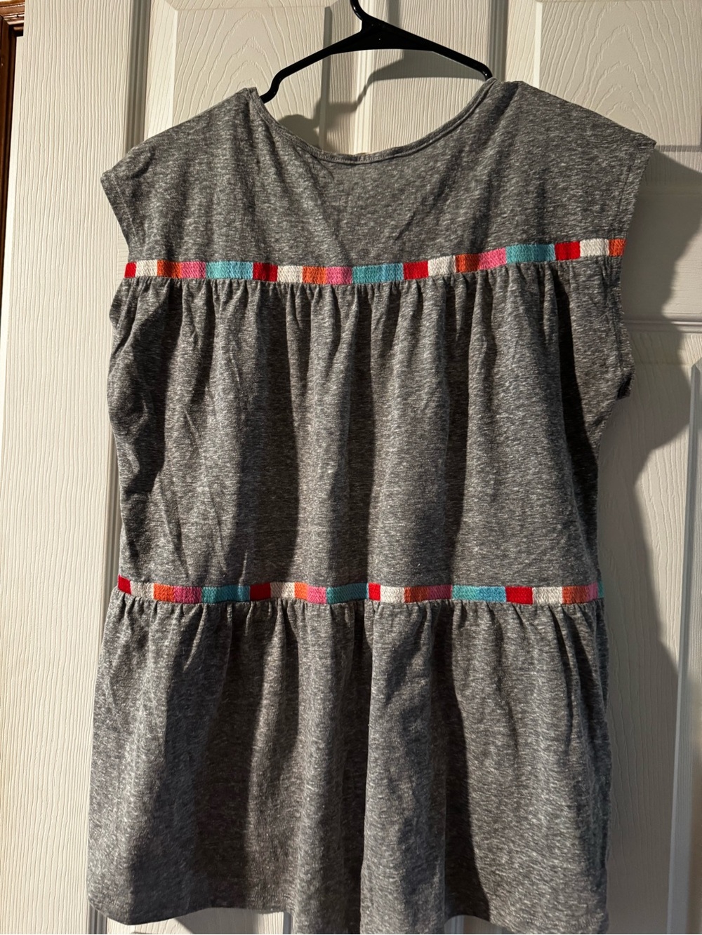 Savanna Jane Gray Tiered Knit Tunic with Multicolor Trim